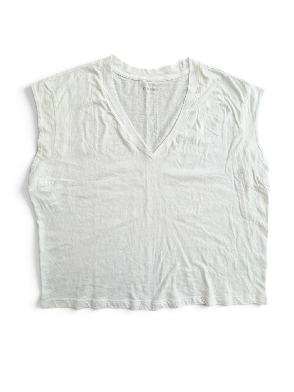 OLD NAVY Women’s White Relaxed Boxy Fit Sleeveless V-neck Tee, Sz L